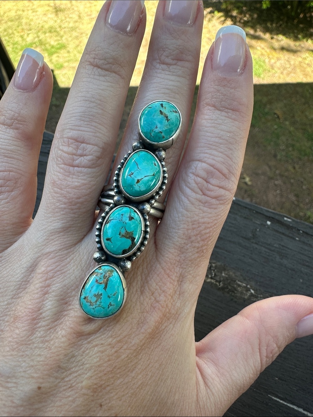 Navajo Jameson Garcia Turquoise Crawler Sterling Silver Ring - Picture 5 of 5
